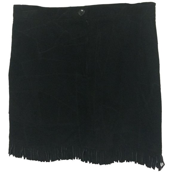 NWOT Womens Size Large Juicy Lucy Black Patchwork Suede Fringe Hem Skirt - Picture 1 of 3